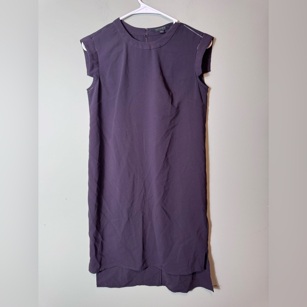 ALLSAINTS Black Tonya Lew Shift‎ High Low Asymmetric Shoulder Cuff LBD Dress US2